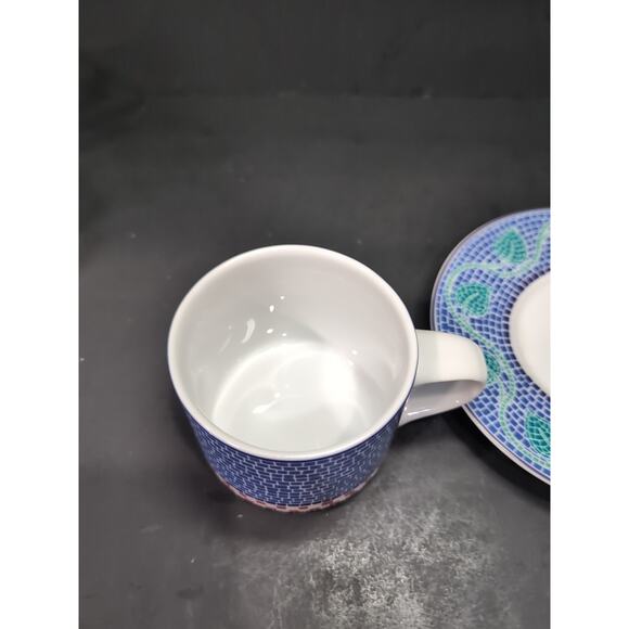Dansk Mosaic Tile Flat Cup & Saucer Set, Porcelain Tea Cup, Collectible Dishware - Picture 5 of 12